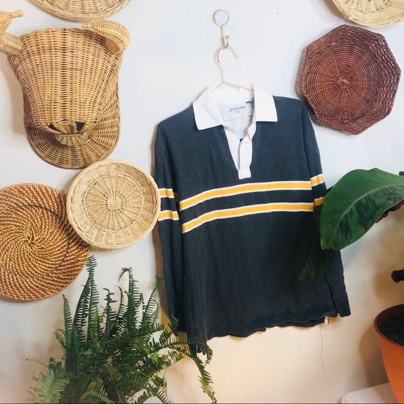 vintage 90s retro striped gray rugby pullover - Picture 3 of 8